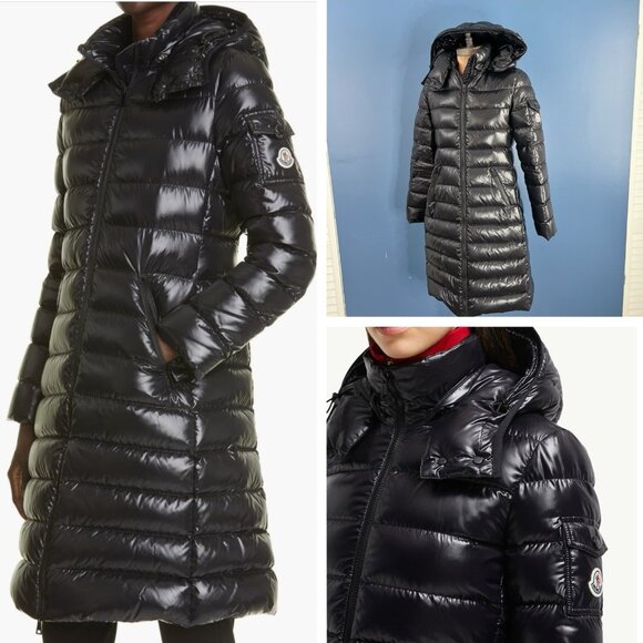 Moncler Moka Long Down Water Resistant Hooded Parka Coat Black Womens Size 0 - Picture 1 of 13